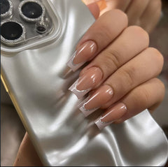 Long Glitter French Tips Press On Nails