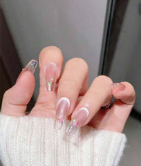 Pink Glossy Press-On Nails | 10Pcs Salon Nail Kit Set