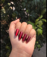 Almond red cat eye press on nails