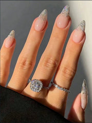 Pink Glitter Almond Shape Press On Nails