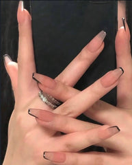 Black French Tip Press-On Nails | 24Pcs Luxury Nail Kit Set