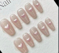 Glossy Pink Heart Press-On Nails | Cute Love Design Salon Set