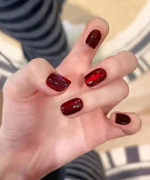 Red Short Cat Eye Press-On Nails | 24Pcs Waterproof Reusable Set
