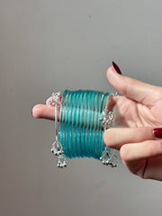 Trendy Jelly Bangles with Ghungru – Sky Blue (12 Pieces)
